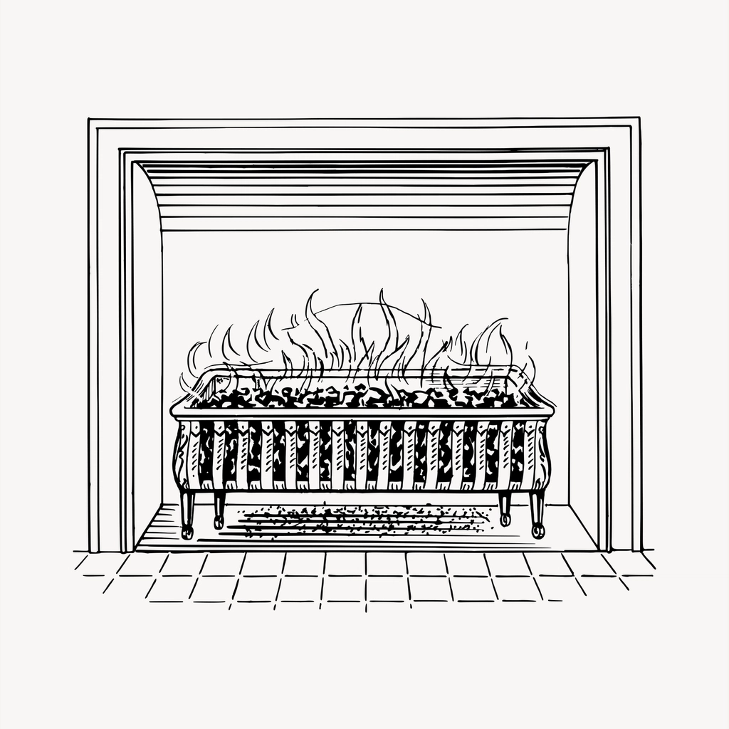 Fireplace clipart, vintage hand drawn