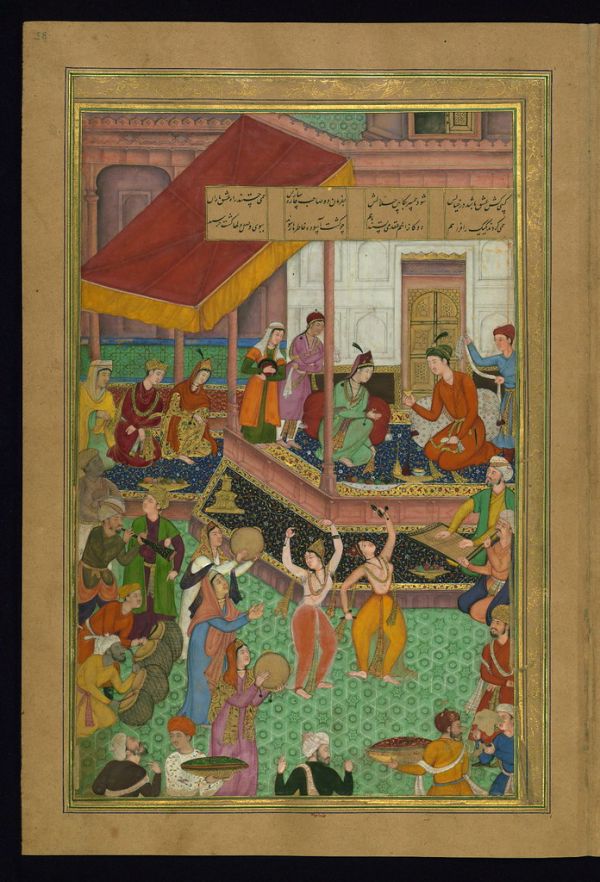 Five poems (quintet), Khusraw and Shīrīn preside over the wedding of youths, Walters Manuscript W.624, fol. 58a