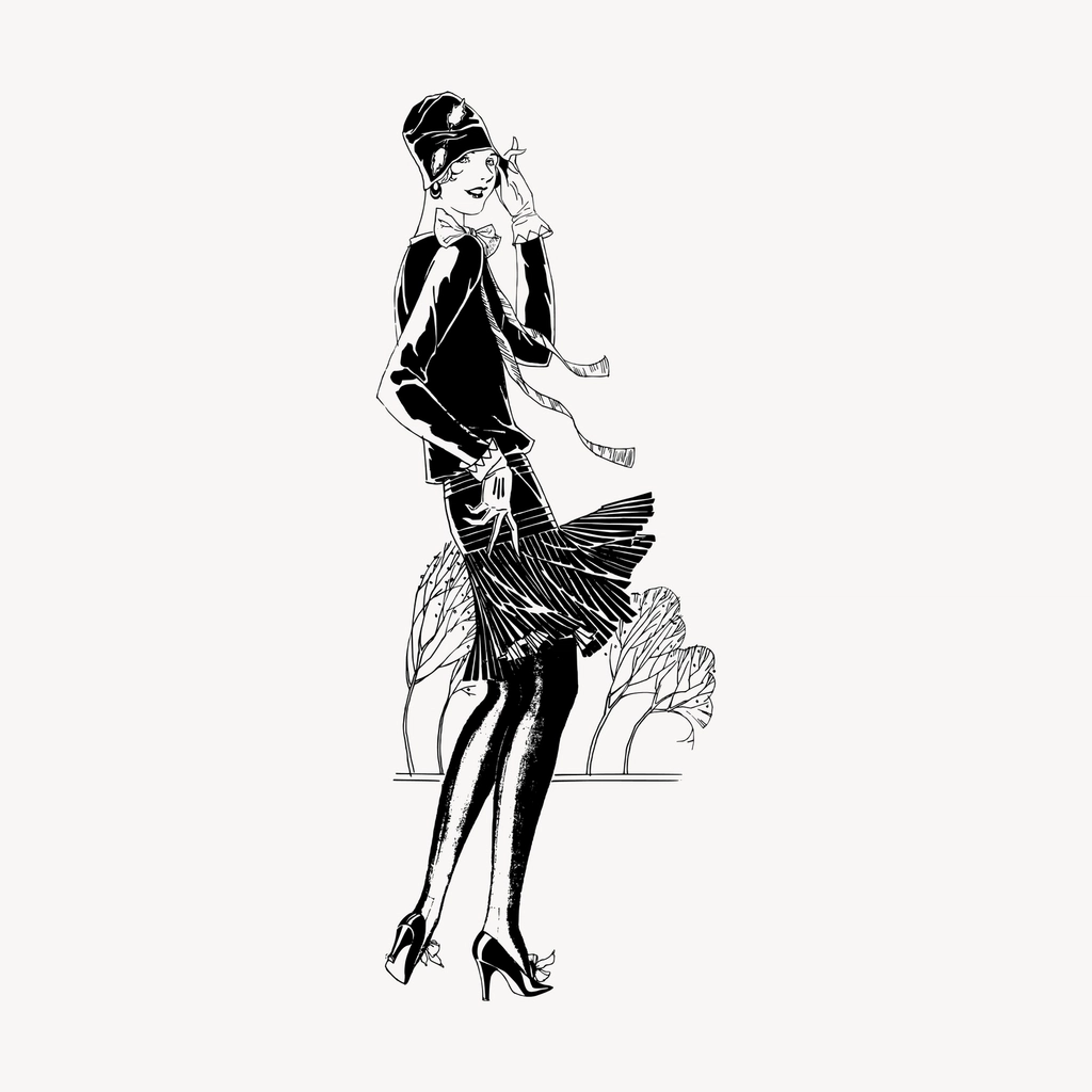 Flapper lady hand drawn clipart