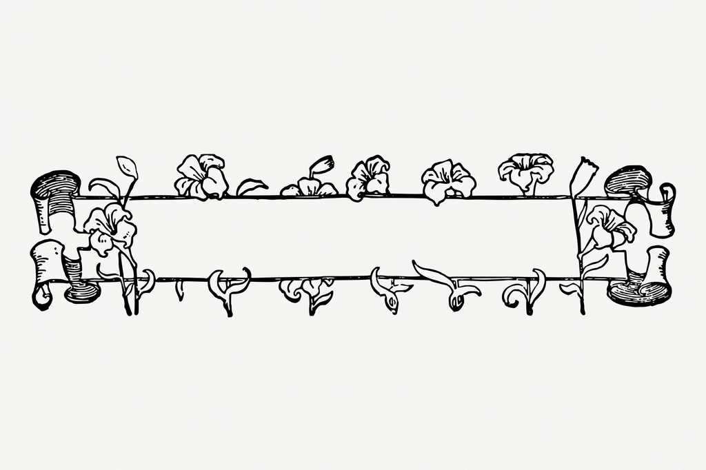 Flower ribbon banner line art