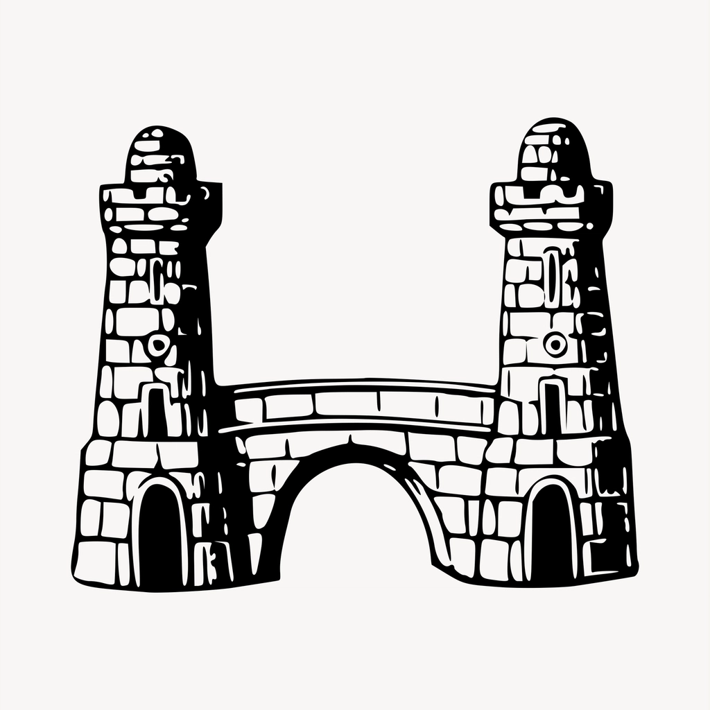 Fortress clipart, vintage hand drawn