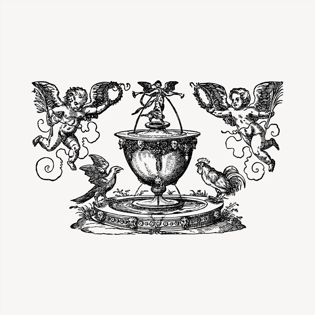 Fountain clipart, vintage hand drawn