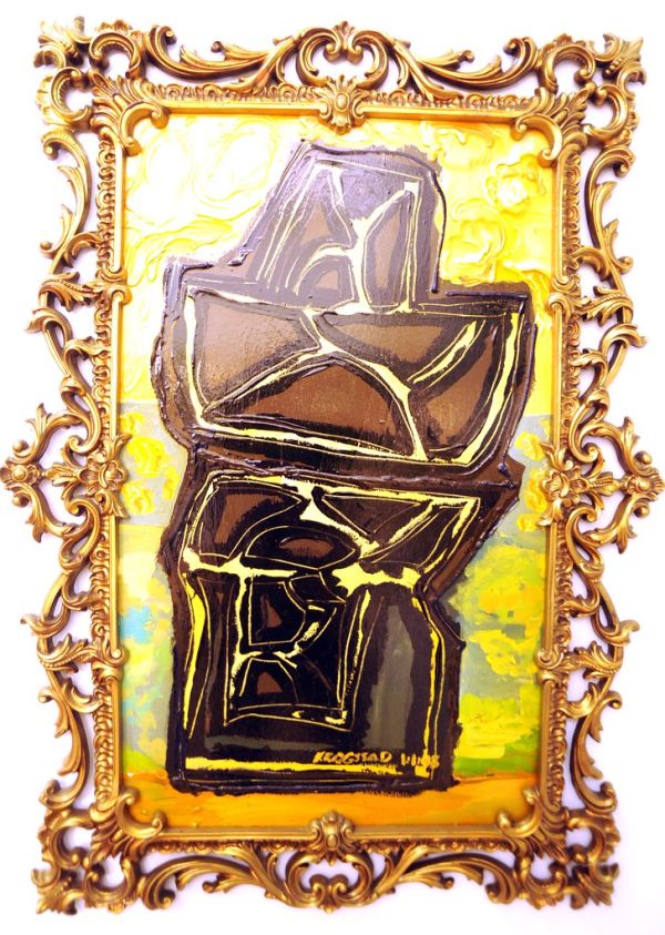 Framed abstract art, painting, Karl Krogstad, ornate gold frame, gallery, Ballard, Seattle, Washington, USA