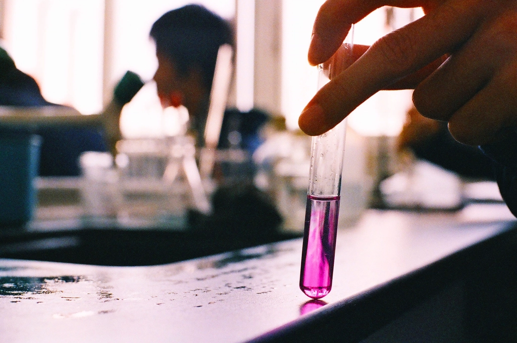Free purple liquid, test tube