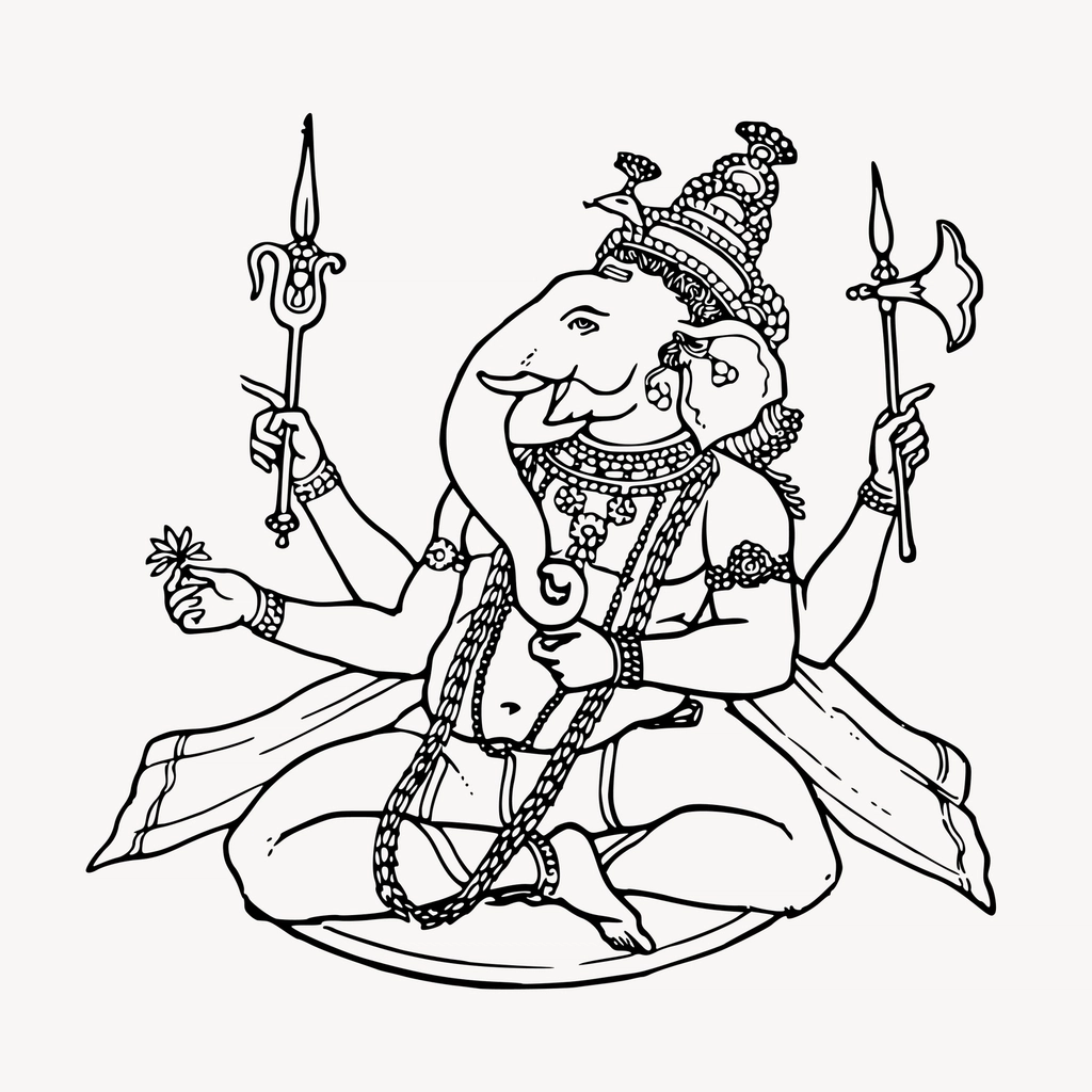 Ganesh Hindu god line art