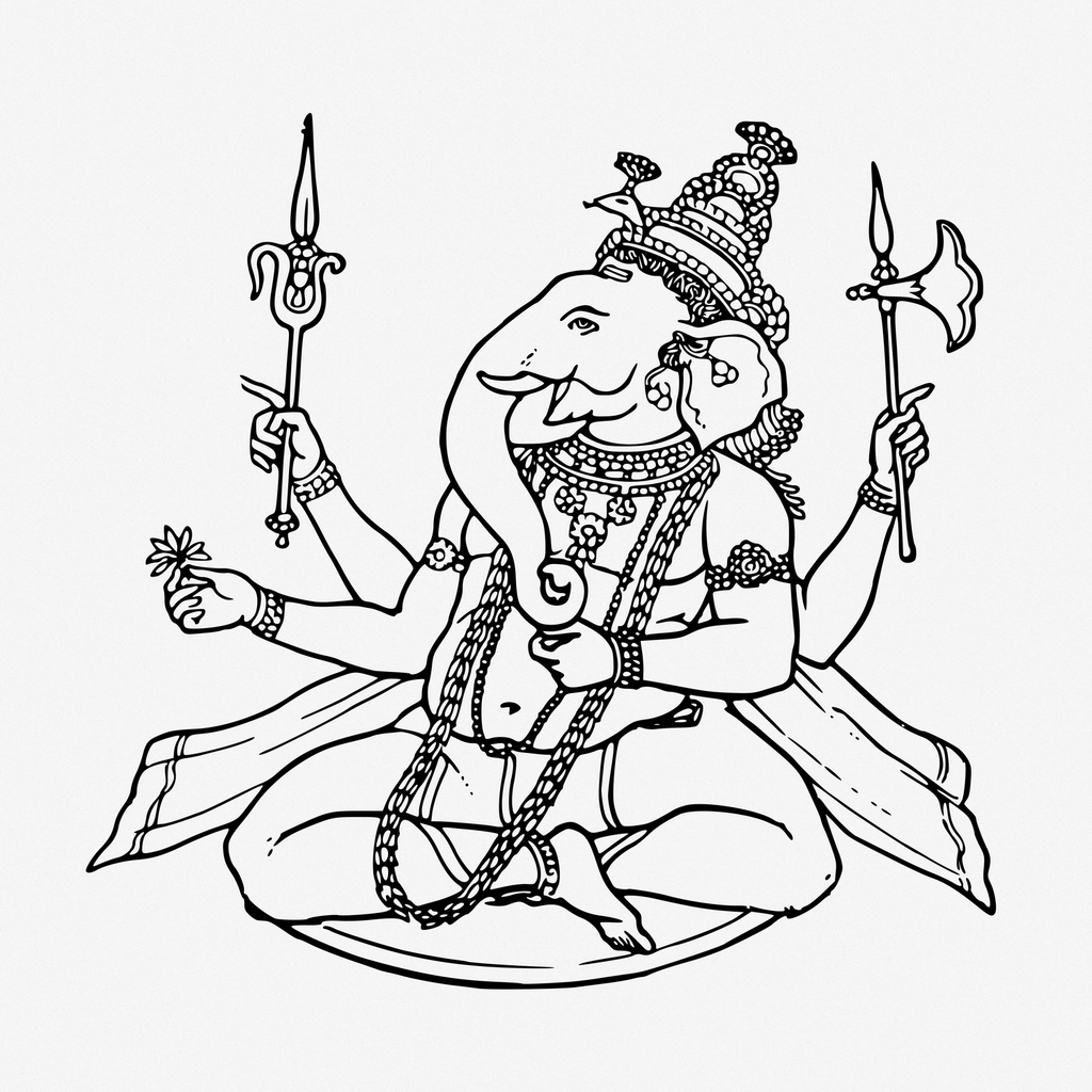 Ganesh Hindu god line art