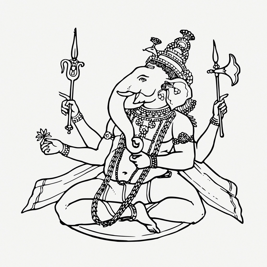 Ganesh line art, Hindu god