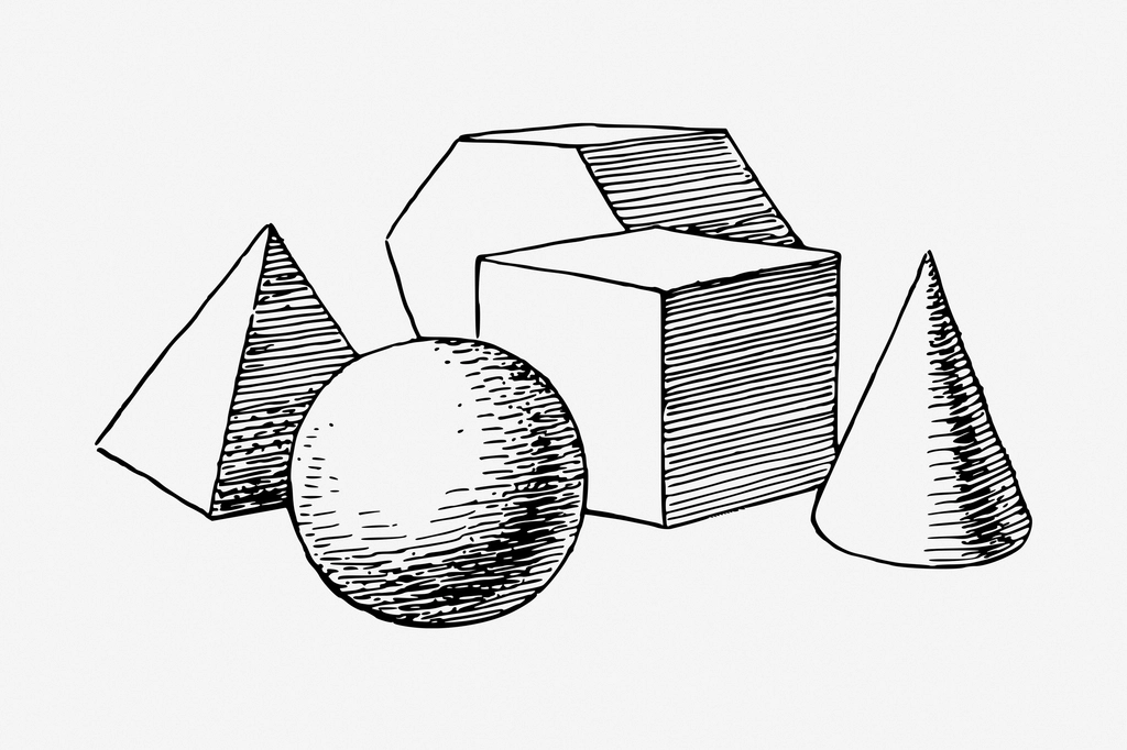 Geometric shapes drawing, vintage illustration