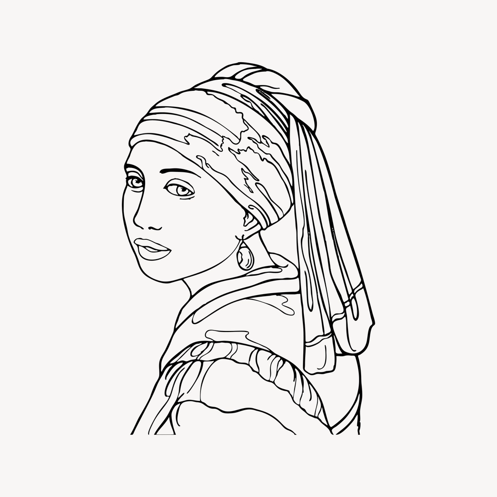 Girl pearl earring clipart, drawing