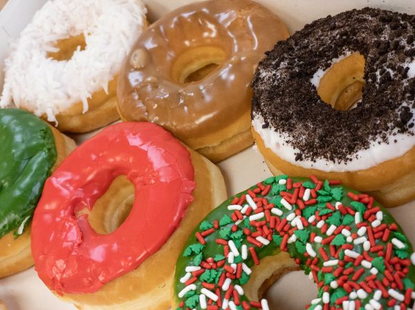 glazed donuts with Christmas colors