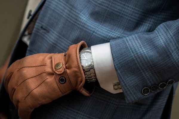 Glove and wrist watch