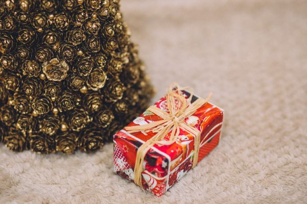 Gold christmas tree and a present
