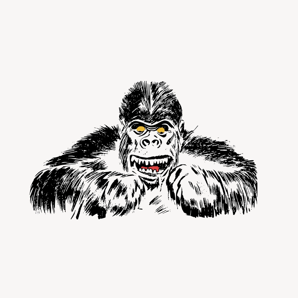 Gorilla clipart, vintage animal, wildlife