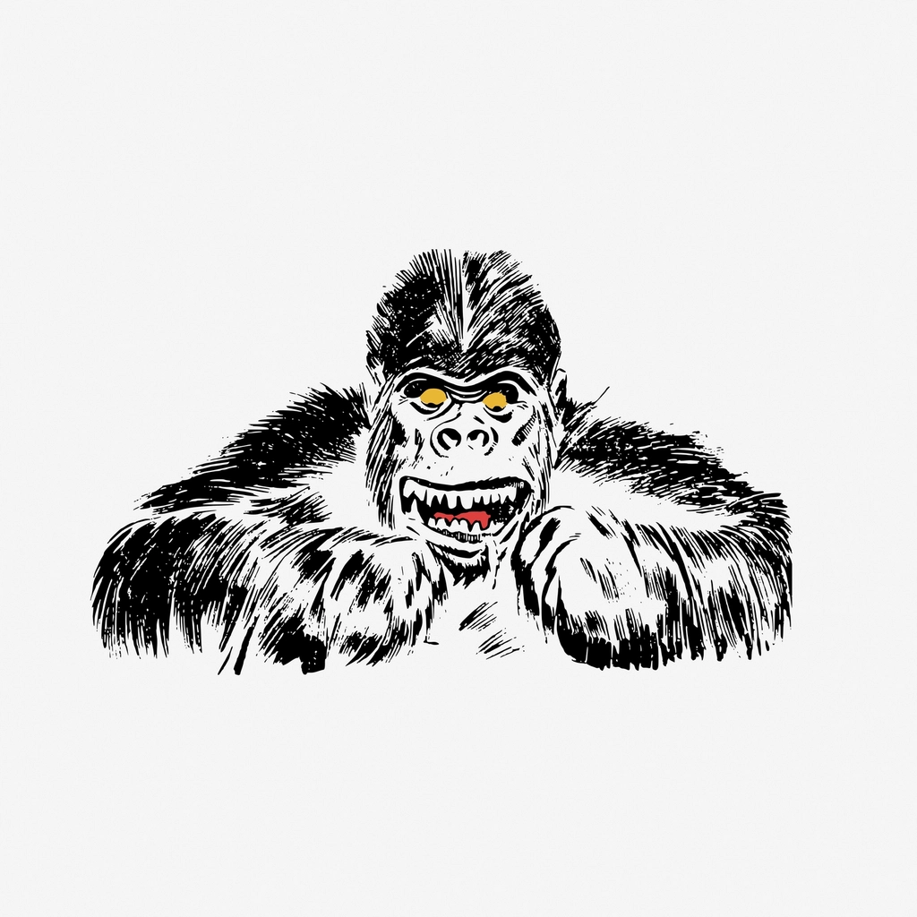 Gorilla clipart, vintage animal, wildlife