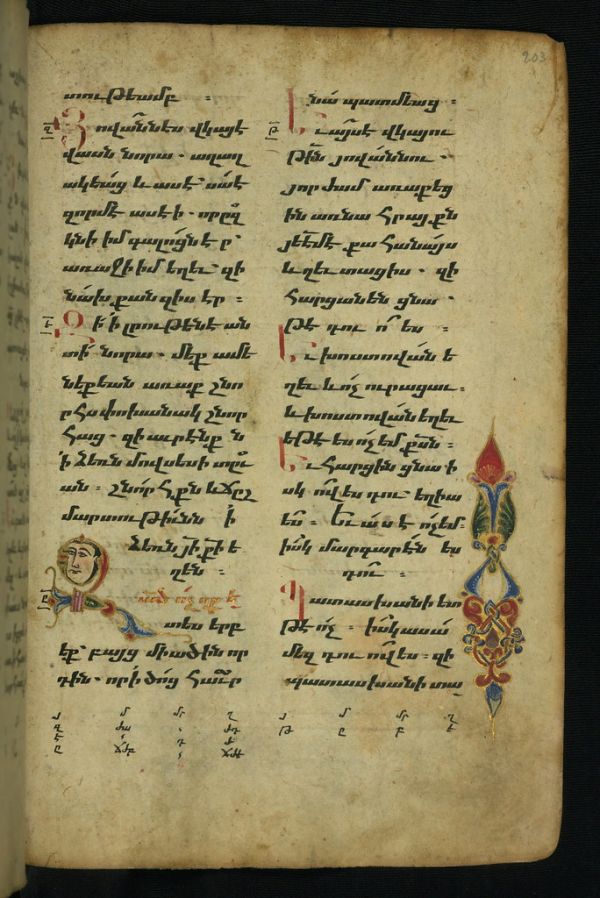 Gospel Book, Historiated initial with a human face and floral motif, Walters Manuscript W.540, fol. 203r