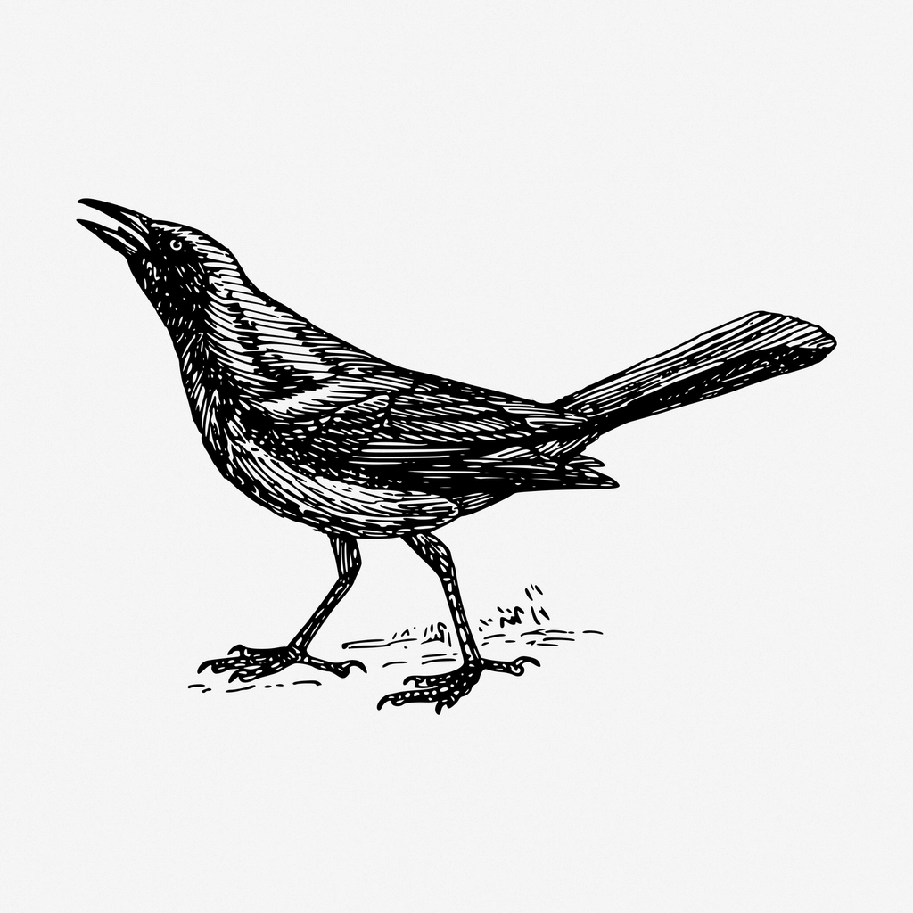 Grackle bird hand drawn illustration