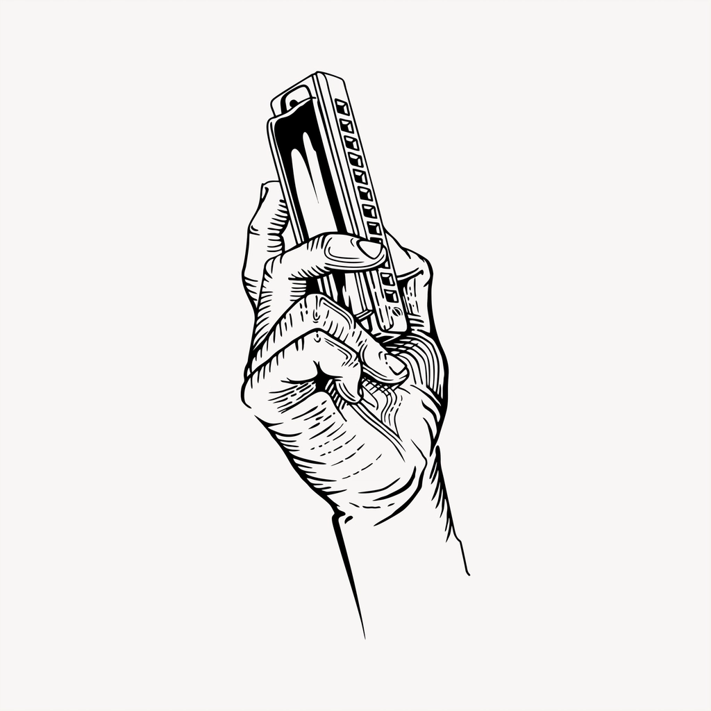 Harmonica clipart, vintage hand drawn