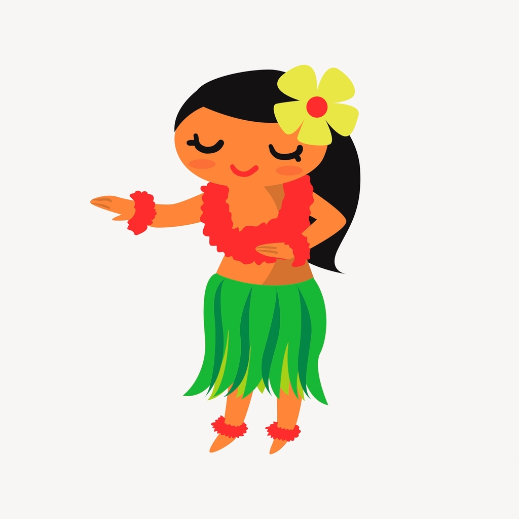 Hawaiian girl clipart, cartoon character