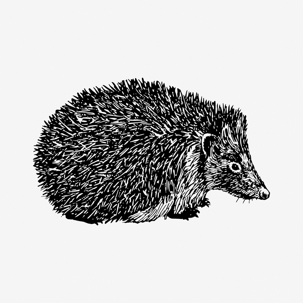 Hedgehog drawing, vintage hand drawn