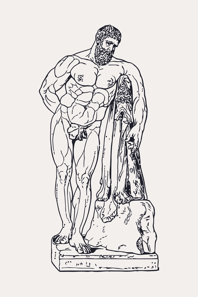 Herakles line art collage element