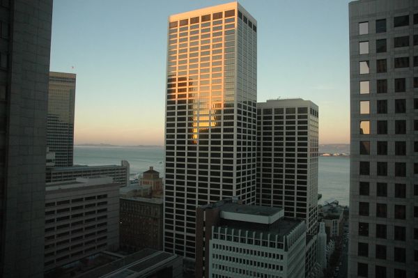 High Above Over the Rincon Center, San Francisco at Sunset, California, USA