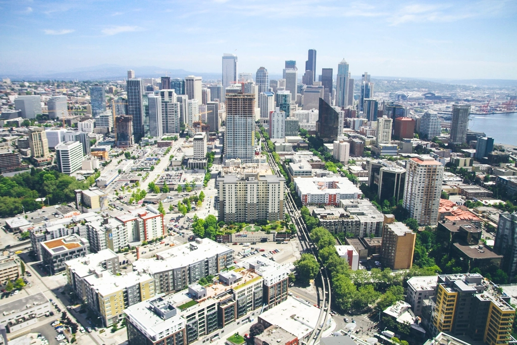 high view city skyline high-rises