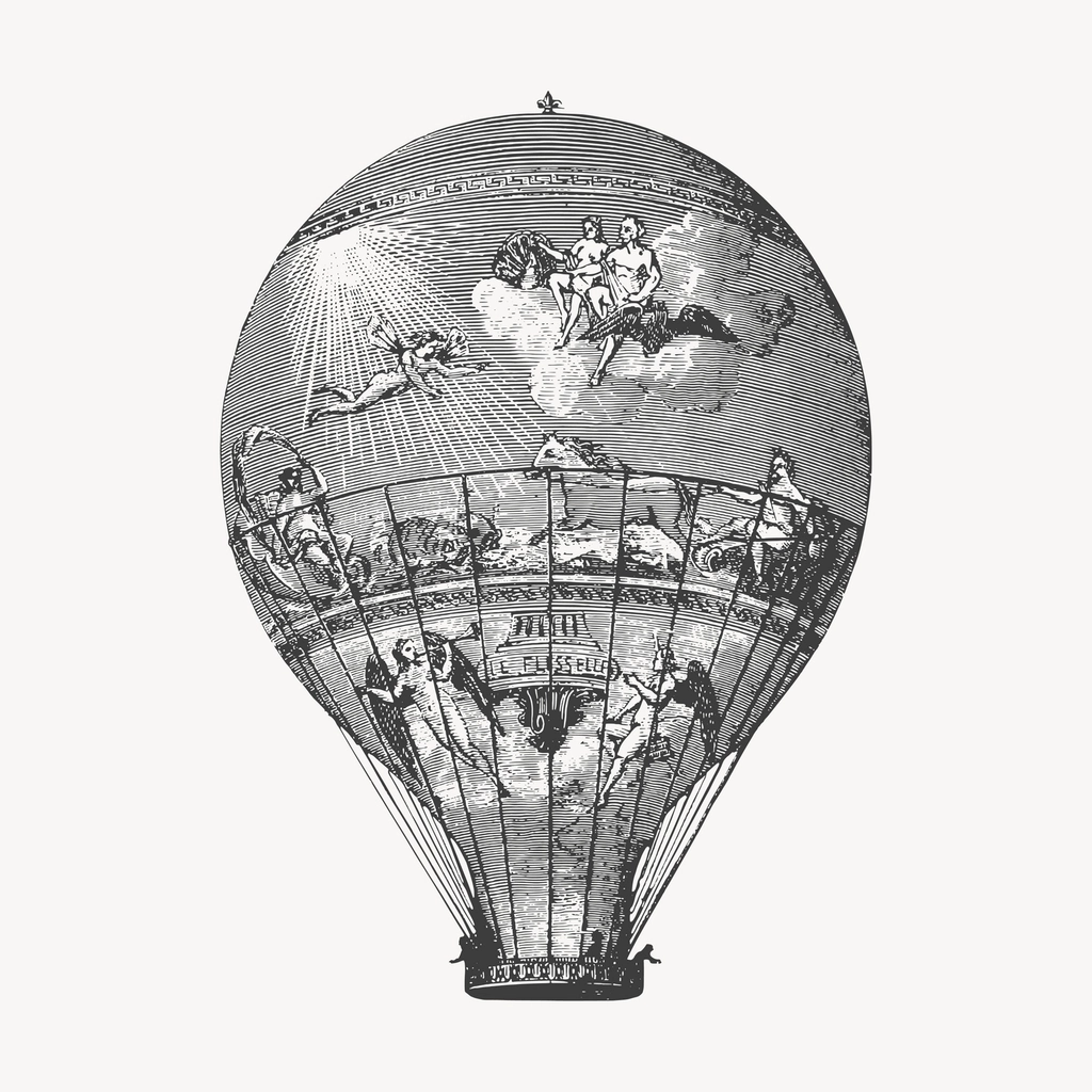 Hot air balloon hand drawn