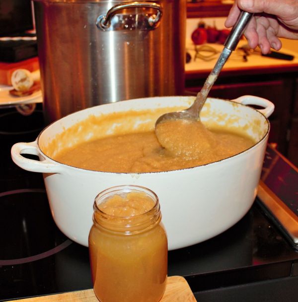 Hot applesauce ready to be canned