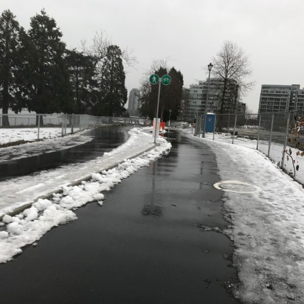 if you listen to social media, you'd think all the main bicycle paths are clear, not true on the south sea wall! #snowmaggedon