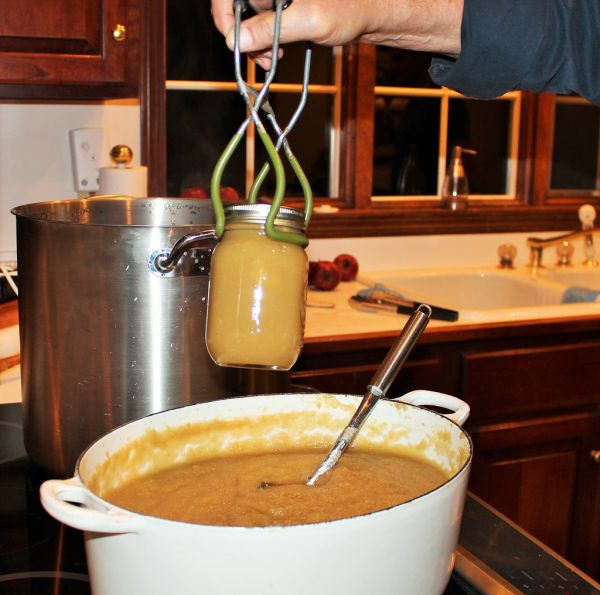 Jar lifter being used to move mason jar into canner