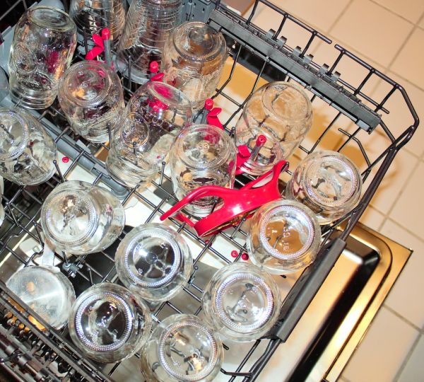 Jars being sterilized for canning