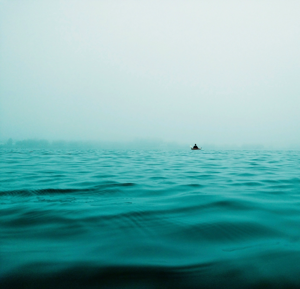 Kayaking, boat, fog, ocean, sea