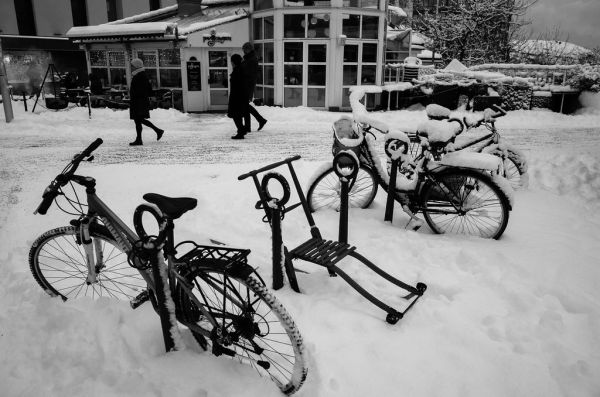 Kicksled & Bicycles in snow. BodΓΈ, Norway