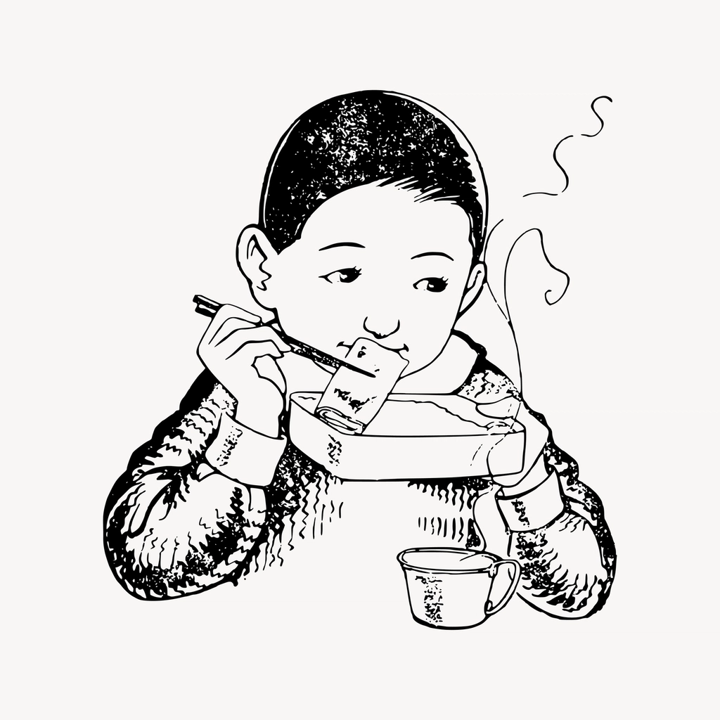 Kid eating lunch clipart, drawing