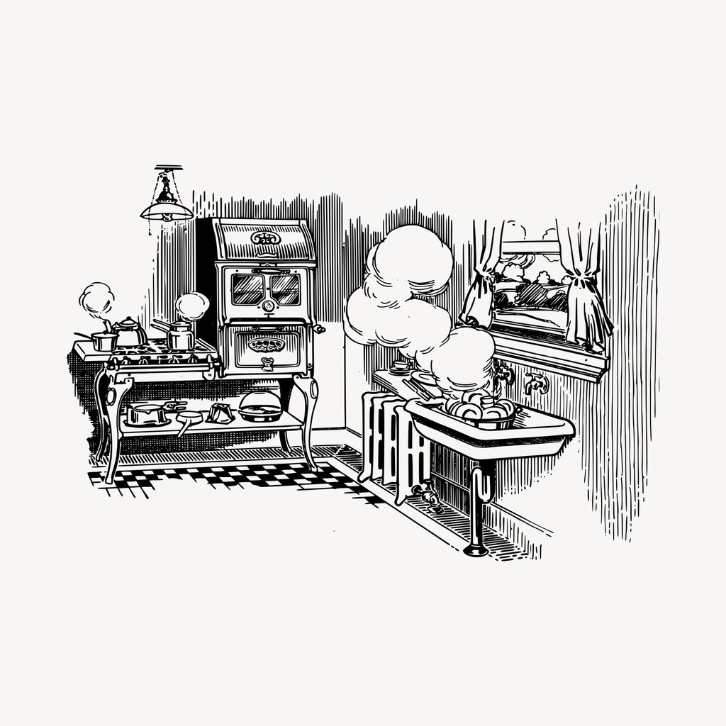 Kitchen clipart, vintage hand drawn