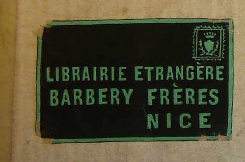 Label of Librairie Etrangère, Barbery Frères, booksellers in Nice