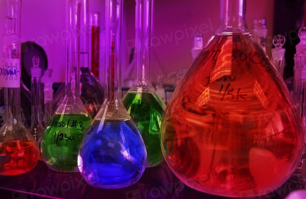 Laboratory flasks filled with miscellaneous