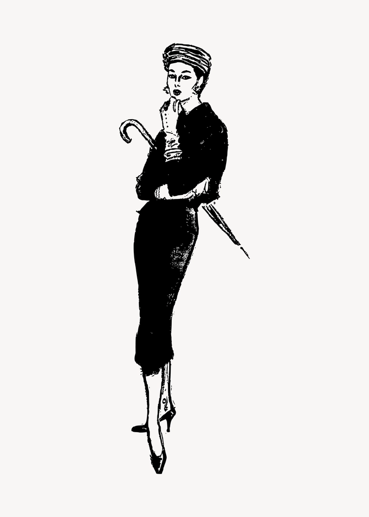 Lady black dress clipart, drawing