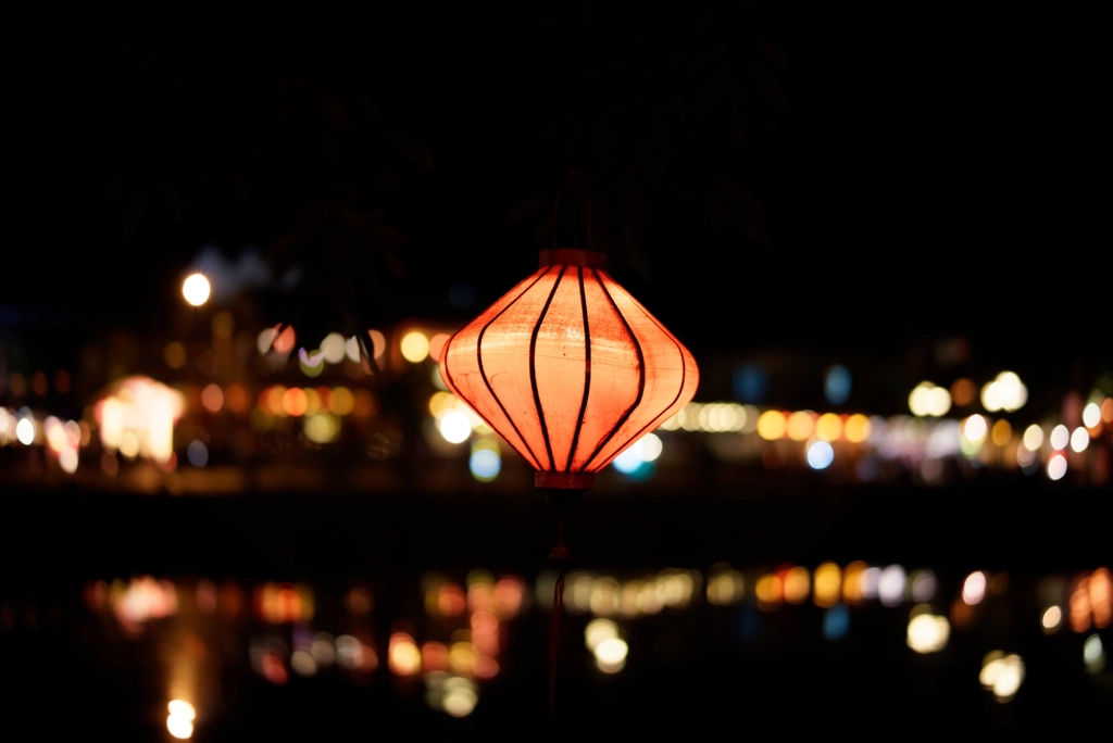 Lit lamp city skyline