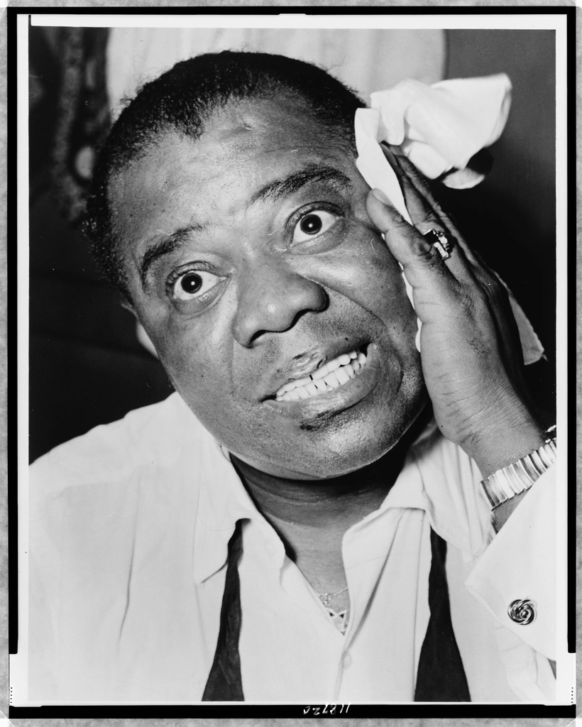 Louis Armstrong, head-and-shoulders portrait, facing