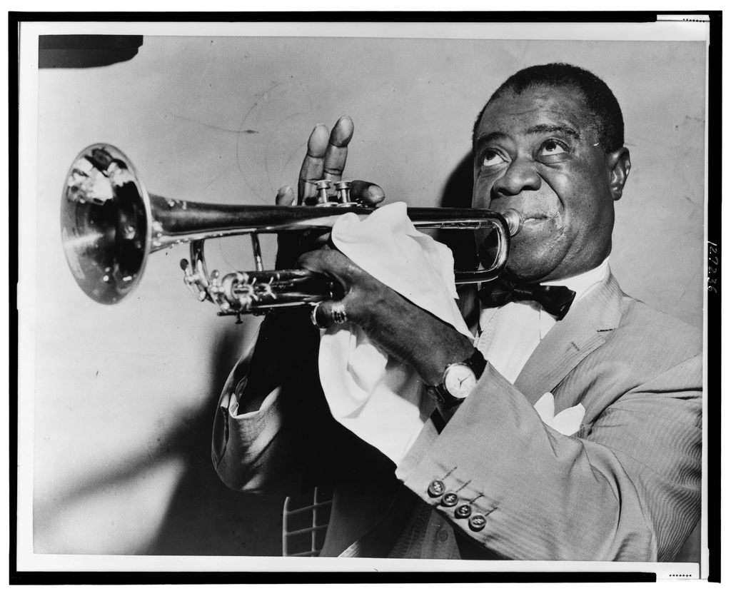 Louis Armstrong, head-and-shoulders portrait, facing
