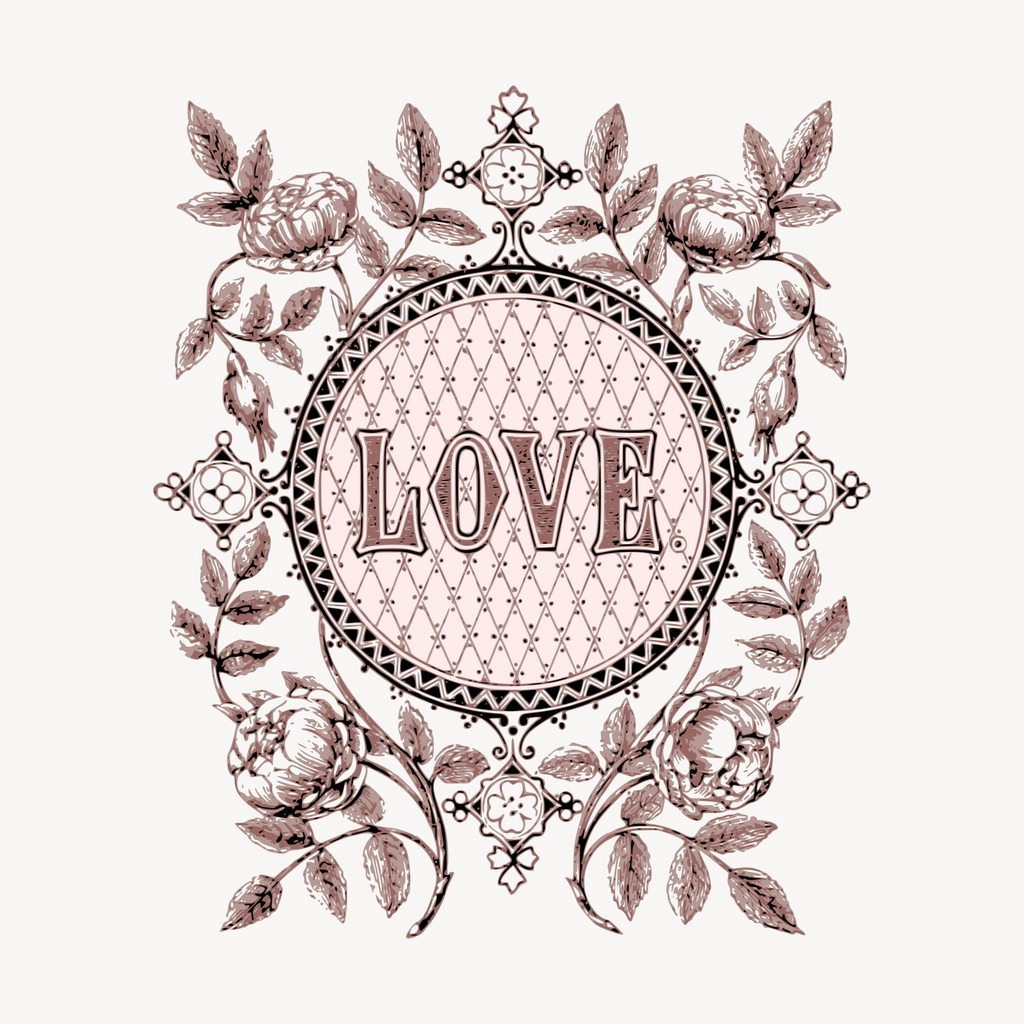 Love clipart, floral ornament illustration