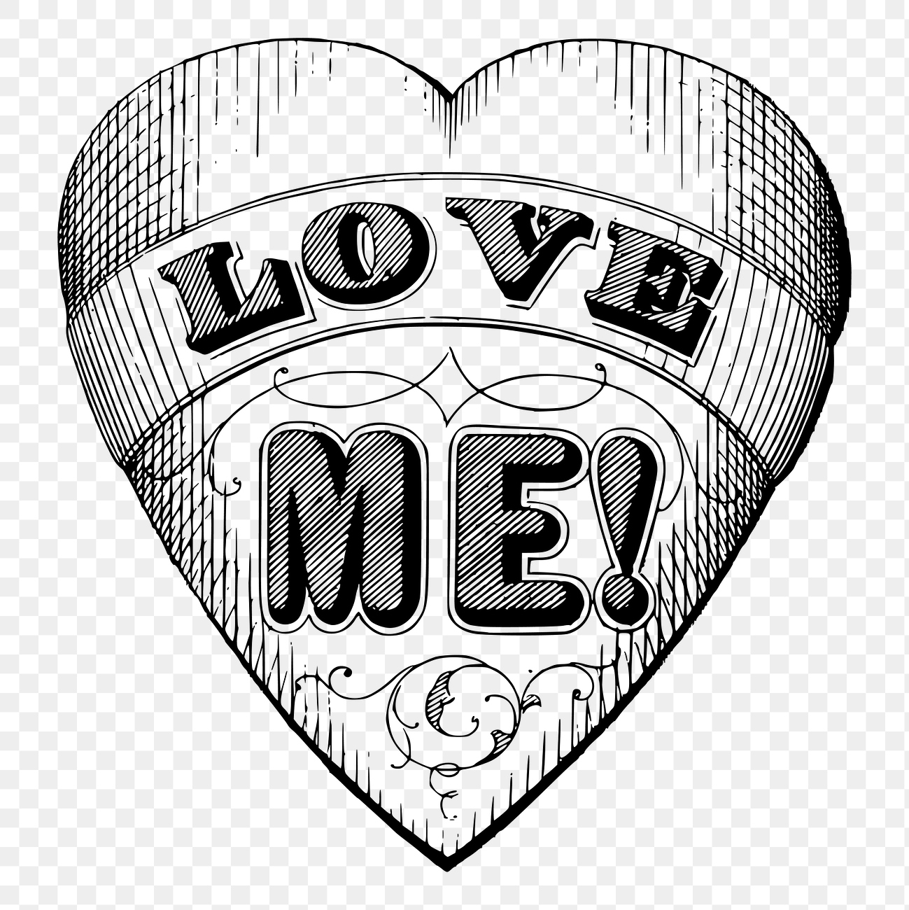 Love me png clipart, vintage
