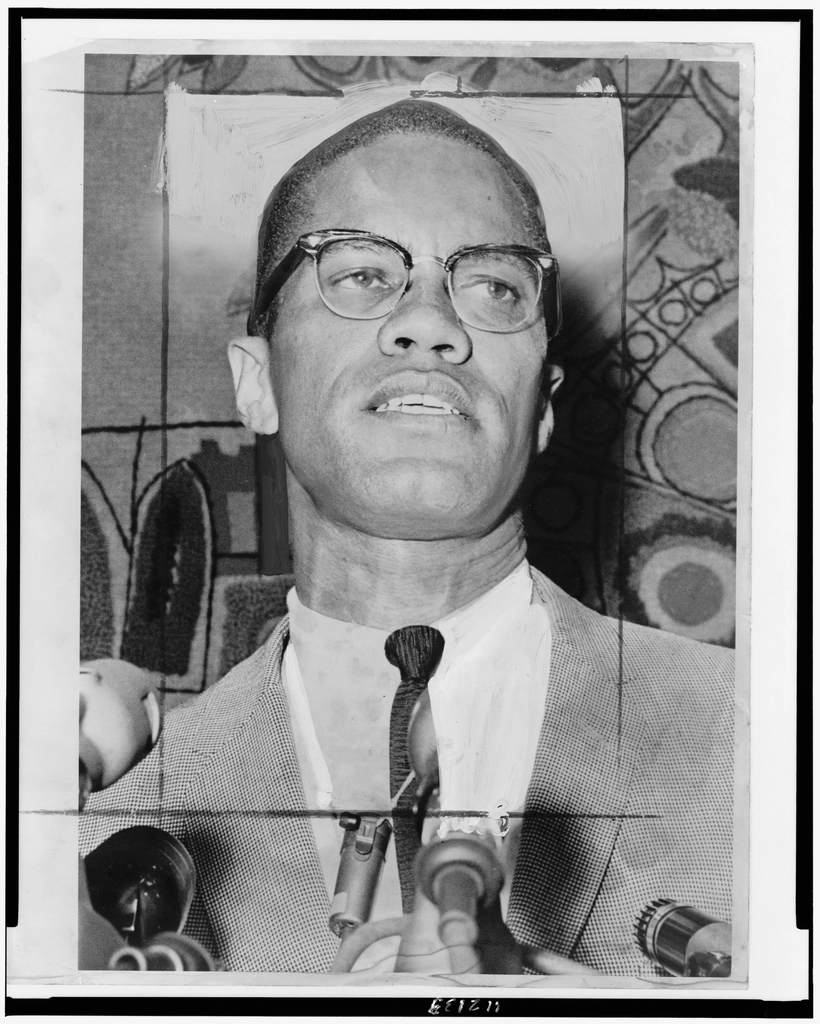 Malcolm X, head-and-shoulders portrait, facing