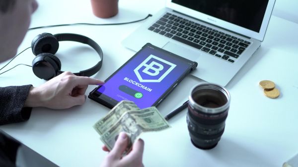 Man connecting to a blockchain platform