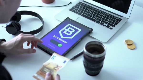 Man connecting to a blockchain platform