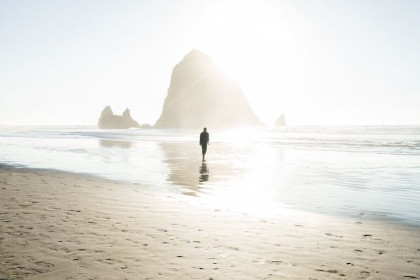 Man walking on sea