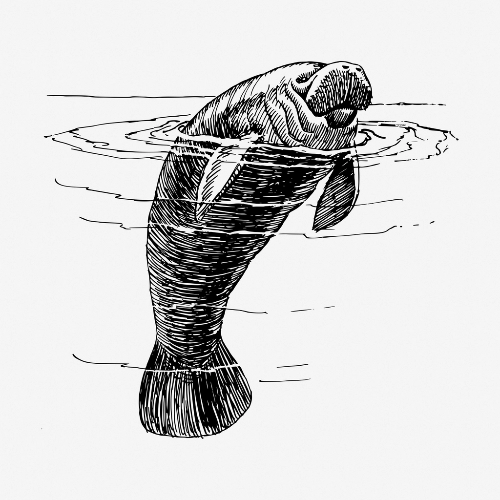 Manatee animal hand drawn illustration