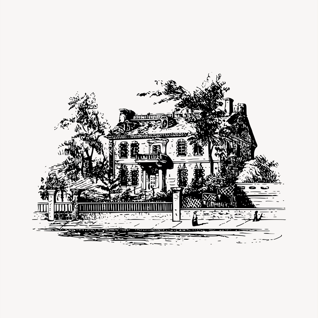 Mansion clipart, vintage hand drawn