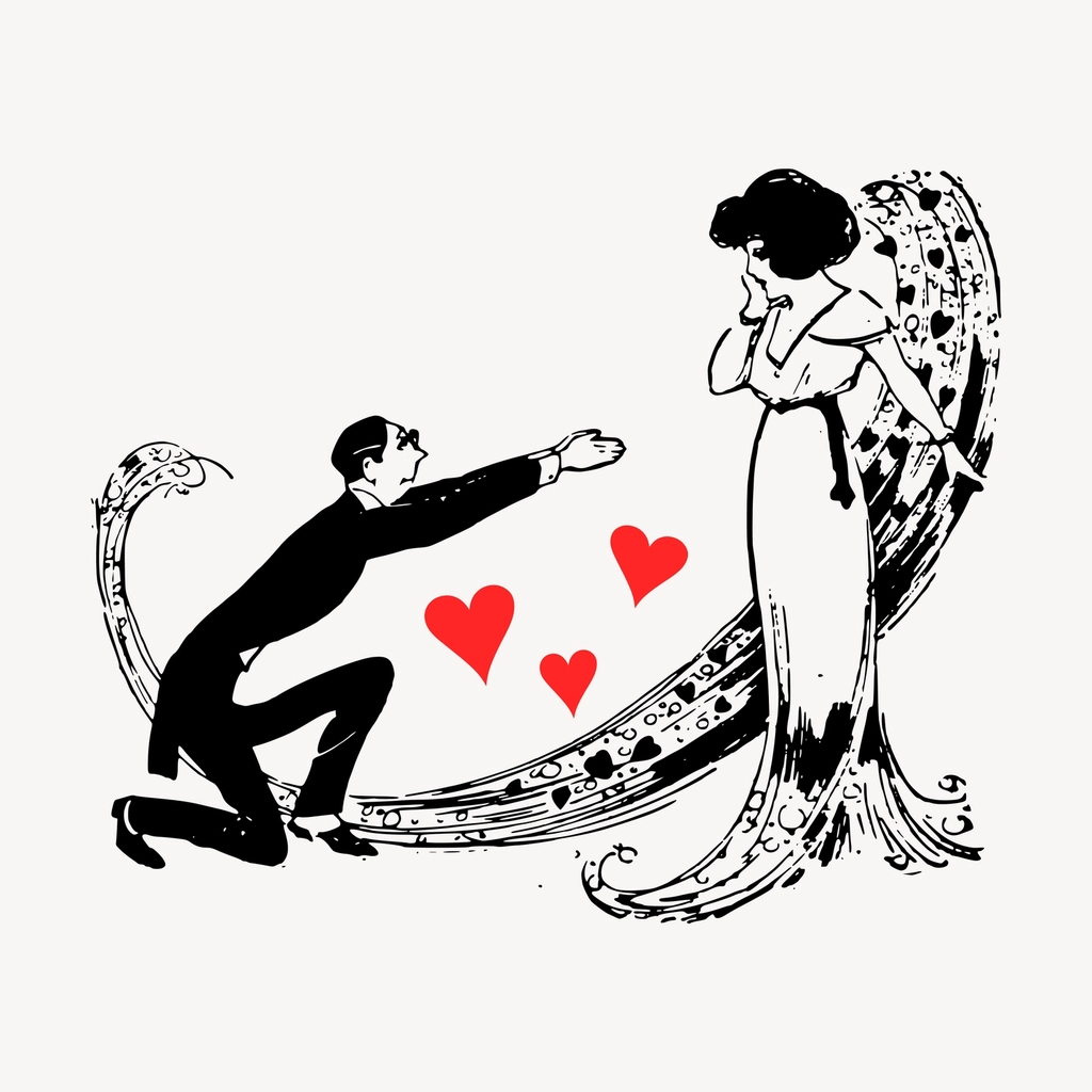Marriage proposal clipart, vintage love